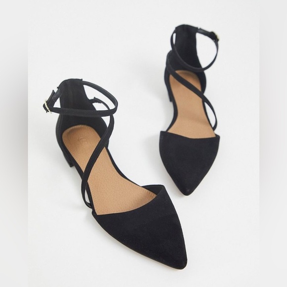 ASOS Black Suede Strappy Pointed Flats Pumps - Picture 3 of 9